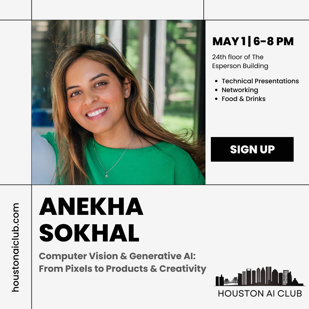 Houston AI Club - Anekha Sokhal speaker flyer